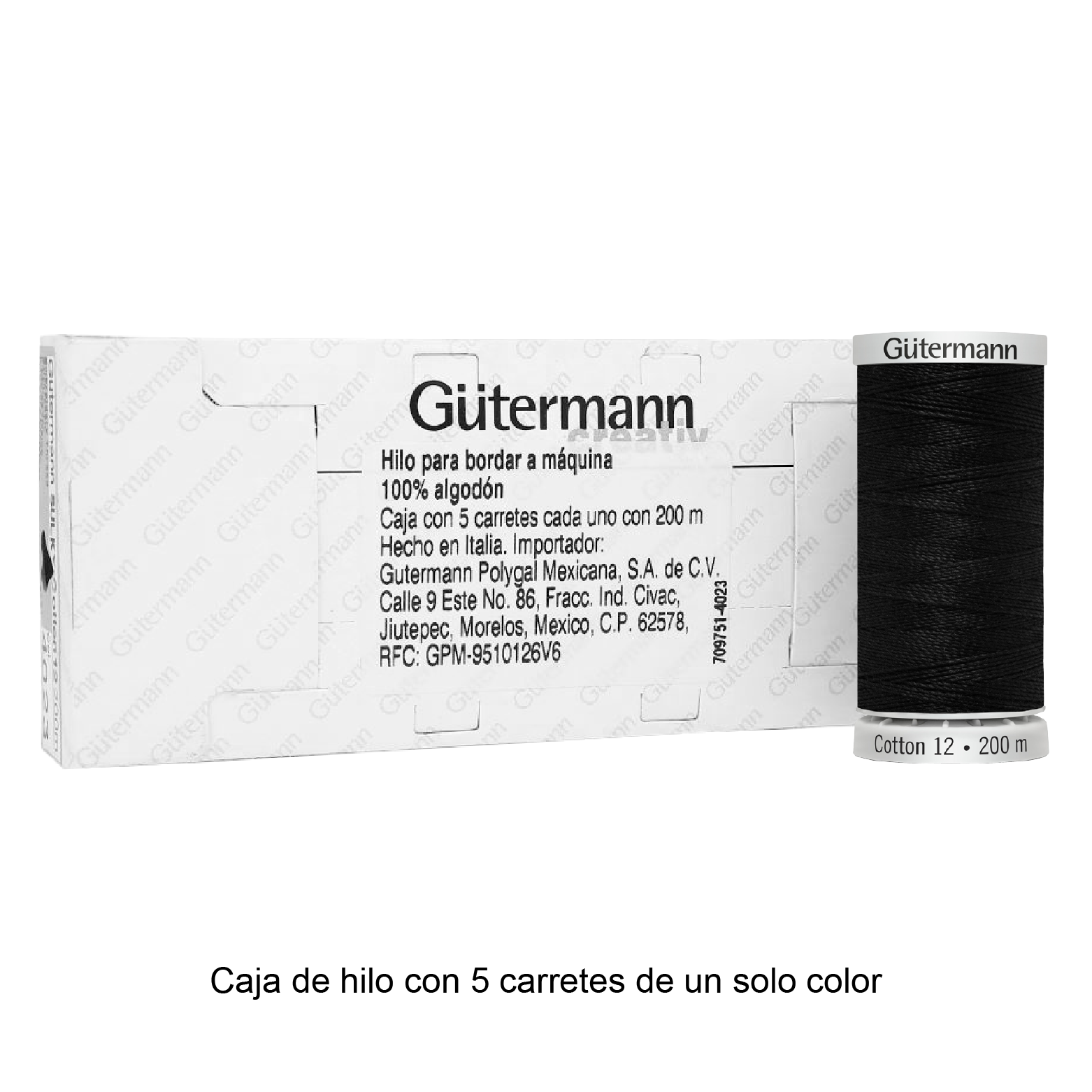 Hilo Gütermann Cotton 12 de 200m caja con 5 carretes de un color